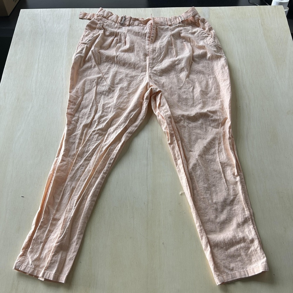 Vintage Stefano Pants‎ Womens 24W Pink Pleated Tapered Chino Ramie Cotton